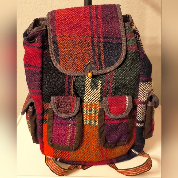 Colorful Woven WOOL Kilim Patchwork Backpack Drawstring BOHO Tribal - Picture 1 of 3